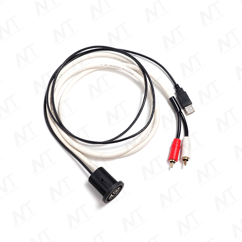 Arnés de cable de audio USB+3,5 mm+RCA integrado en el vehículo/marino/arnés RCA
